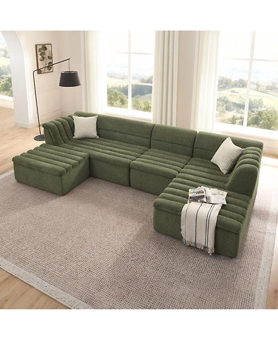 Streamdale Furniture 135" U-Shaped Modular Sectional Sofa with Chaise & Movable Ottoman