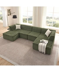 Streamdale Furniture 135" U-Shaped Modular Sectional Sofa with Chaise & Movable Ottoman