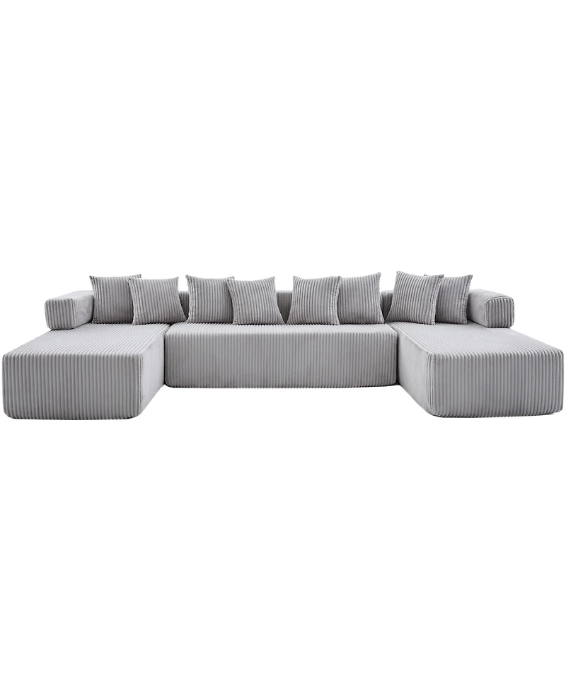 Streamdale Furniture Streamdale 146" U-Shaped Convertible Sleeper Sectional Sofa with 8 Pillows, Corduroy