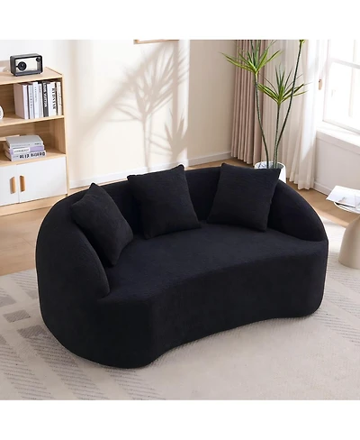 Streamdale Furniture Curved Boneless Sofa Loveseat, 2-Seater Black Chenille Couch with 3 Pillows