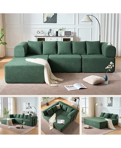 Streamdale Furniture 106" Modular L-Shaped Velvet Cloud Sectional Sofa with Movable Chaise & 5 Pillows