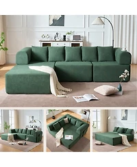 Streamdale Furniture 106" Modular L-Shaped Velvet Cloud Sectional Sofa with Movable Chaise & 5 Pillows