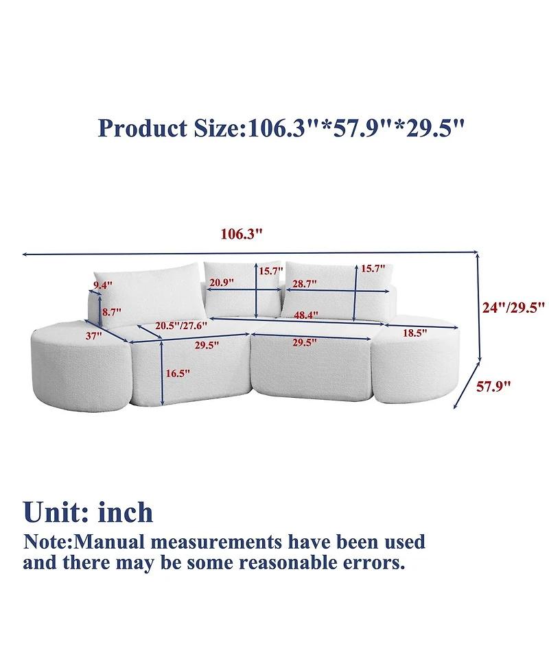 Streamdale Furniture Streamdale Chenille V-shaped modular sofa set with 3 pillows & 2 ottomans