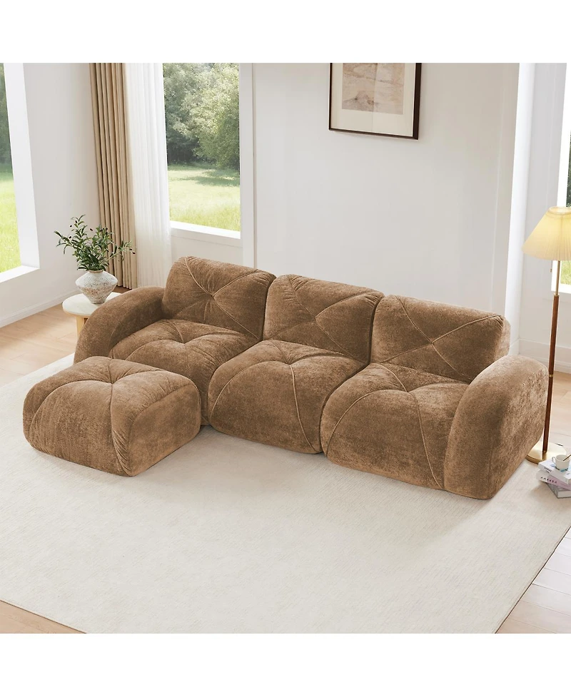Streamdale Furniture Camel L-Shaped Velvet Sofa with Tufted Design, Ergonomic, High-Density Sponge, No Assembly