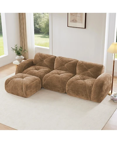 Streamdale Furniture Camel L-Shaped Velvet Sofa with Tufted Design, Ergonomic, High-Density Sponge, No Assembly