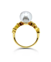 Macy's 1/4 Cttw Cubic Zirconia 10mm Imitation Pearl Bar Pattern on Sides- Polish Band Ring