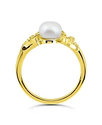 Macy's 1/20 Cttw Cubic Zirconia 8mm Imitation Pearl Butterfly Motif -Polish Band Ring