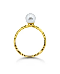 Macy's 1/3 Cttw 4mm Round Cubic Zirconia Center Stone 6mm + 5mm Imitation Pearl on Bypass Band Ring