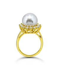 Macy's 1.0 Cttw 2mm Round Cubic Zirconia Halo 11mm Imitation Pearl on Polish Band Ring
