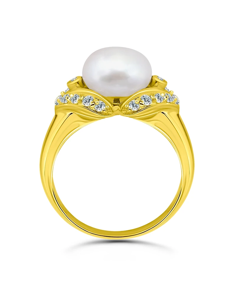 Macy's 1.0 Cttw Cubic Zirconia 10mm Imitation Pearl on Polish Band Ring