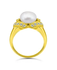 Macy's 1.0 Cttw Cubic Zirconia 10mm Imitation Pearl on Polish Band Ring