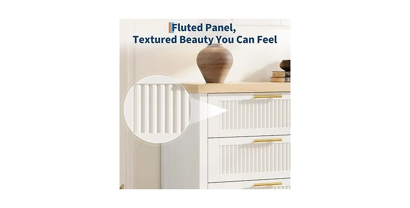 gaomon Fluted Dresser for Bedroom, Tall Chest of Drawers with 6 Storage Drawers, Modern Wood Clothing Organizer Cabinet