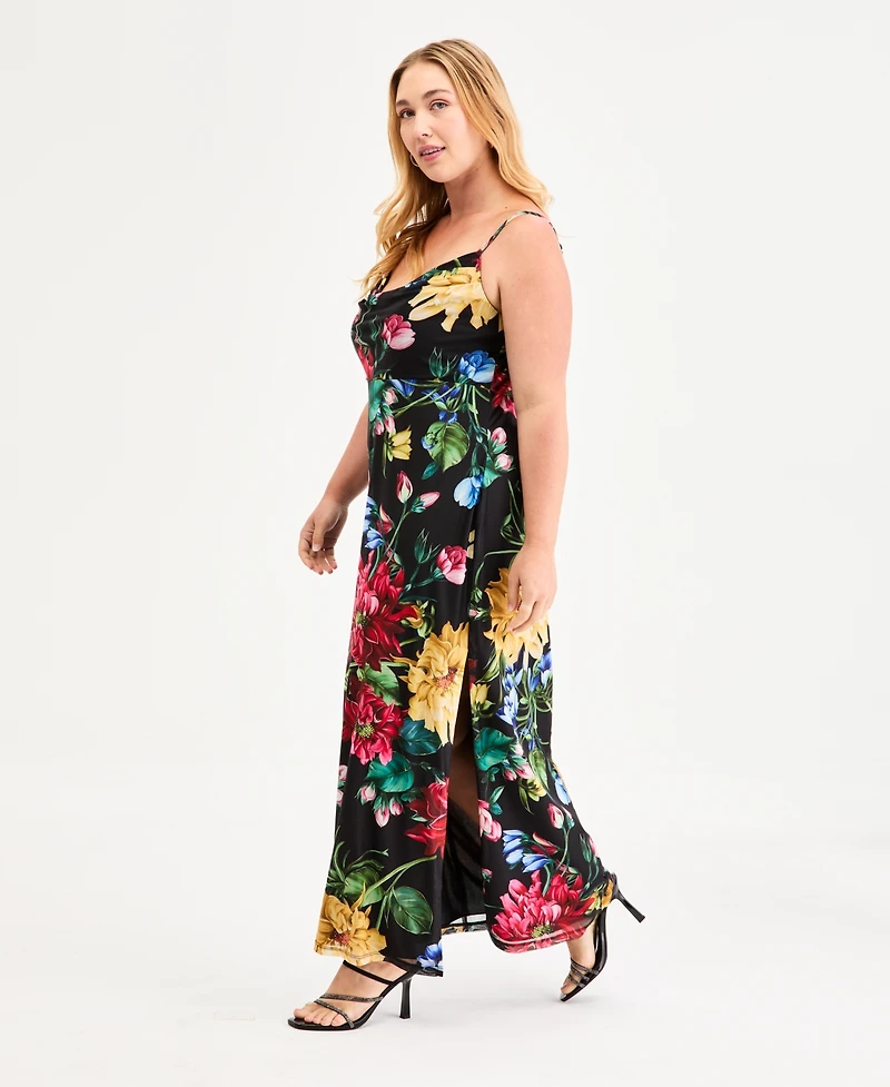 B Darlin Trendy Plus Floral Print Cowlneck Maxi Dress
