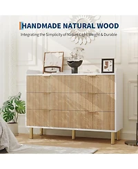 gaomon Fluted Double Dresser for Bedroom, Curved Wooden Chest with Metal Handles & Wide Storage