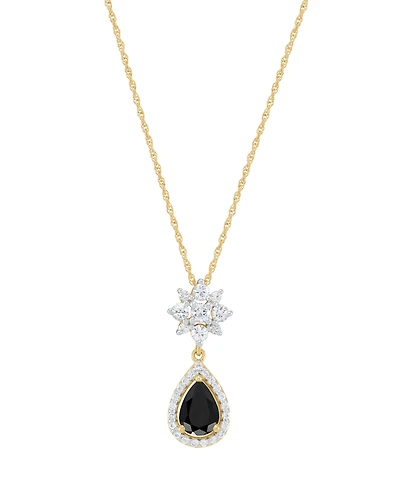 Macy's Onyx & White Topaz (3/8 ct. t.w.) Pendant Necklace in 14k Yellow Gold Over Sterling Silver