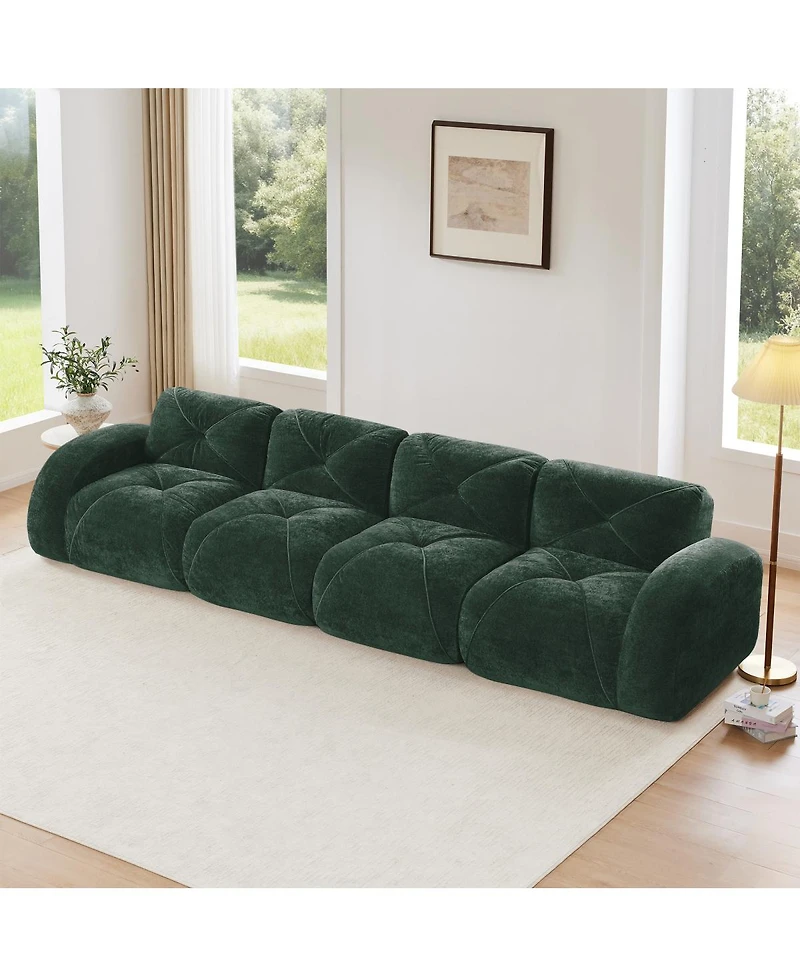 Streamdale Furniture 140" Green Velvet Tufted Boneless Sofa with Ergonomic Design, No Assembly