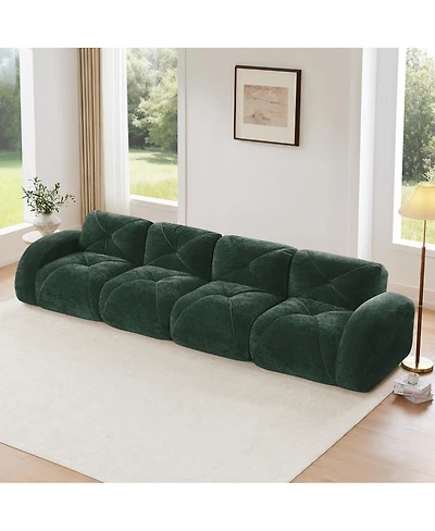 Streamdale Furniture 140" Green Velvet Tufted Boneless Sofa with Ergonomic Design, No Assembly