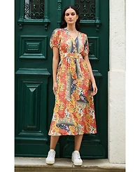 Yumi Women's Floral Patchwork Print Midi Shirt Dress