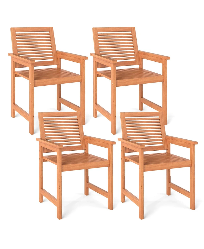 Gymax Patio Chairs Set of 4 Outdoor Wooden Dining Chairs w/ Inclined Backrests