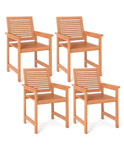 Gymax Patio Chairs Set of 4 Outdoor Wooden Dining Chairs w/ Inclined Backrests