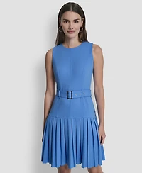 Dkny Women's Sleeveless Jewel Neck Pleated Drop Waist Mini Dress