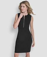 Dkny Women's Sleeveless Zipper Front Crewneck Sheath Dress