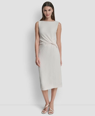 Dkny Women's Sleeveless Boat Neck Knot Midi Dress
