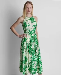 Dkny Women's Sleeveless Halter Neck Belted Fit and Flare Maxi Dress