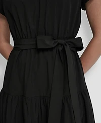 Dkny Women's Puff-Sleeve V-Neck Tiered Knee Length Dress