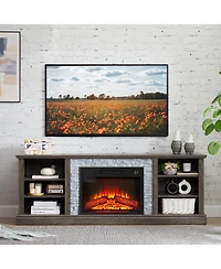 Streamdale Furniture 70" Tv Stand with Faux Stone Surround and 23" Fireplace Insert.