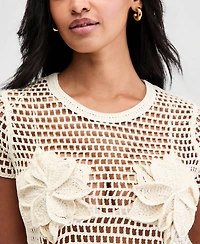 Bar Iii Women's Floral Crochet T-Shirt, Macy's Exclusive