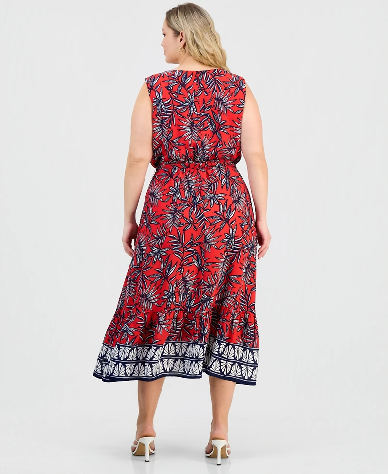 Jones New York Plus V-Neck Sleeveless Tiered Dress