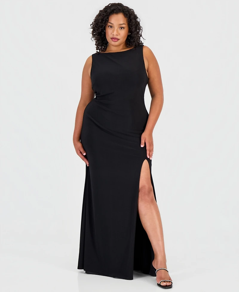 B Darlin Trendy Plus Scoop-Neck Shiny Knit Gown