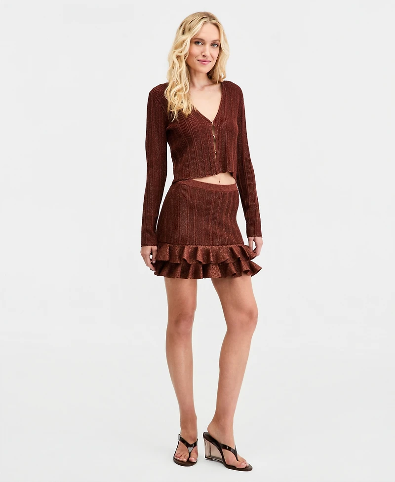 Bar Iii Women's Metallic-Knit Cropped Cardigan, Macy's Exclusive