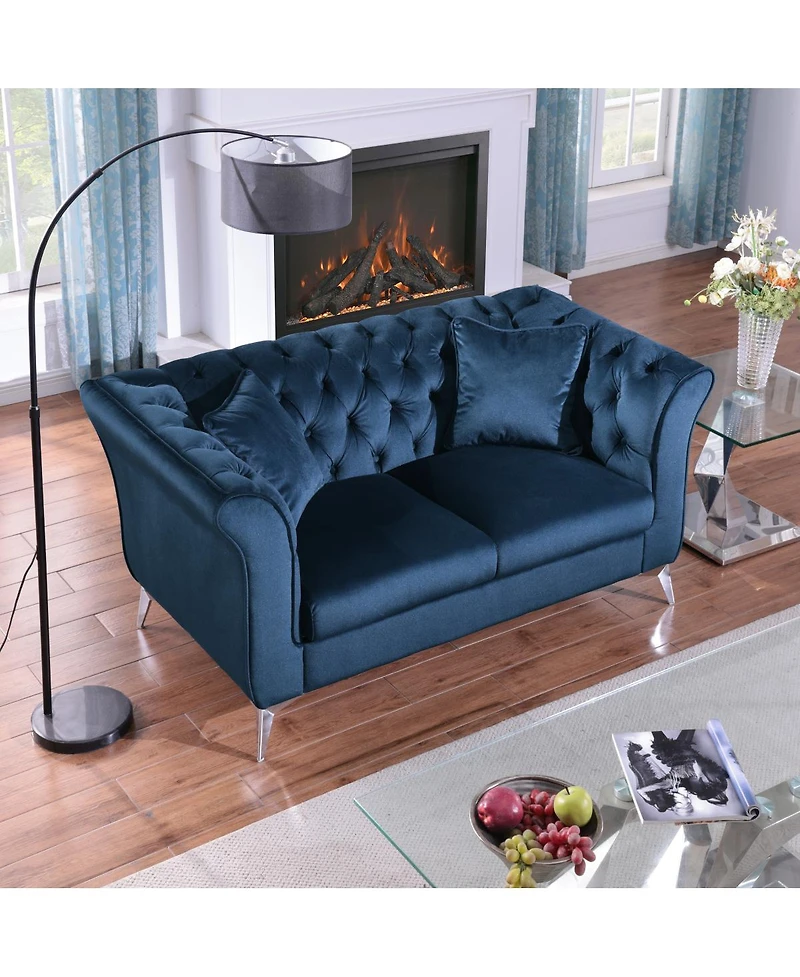 Streamdale Furniture Chesterfield Stanford sofa, Azure blue, tufted, scroll arm