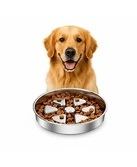 Aronkl 304 Stainless Steel Slow Feeder Dog Bowl 2.5 Cups Non-Slip Raised Design for Medium Large Dogs