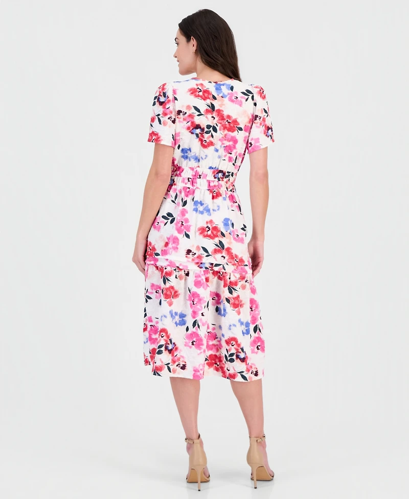 Robbie Bee Women's Short-Sleeve Elastic-Waist Midi Dress