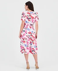 Robbie Bee Women's Short-Sleeve Elastic-Waist Midi Dress