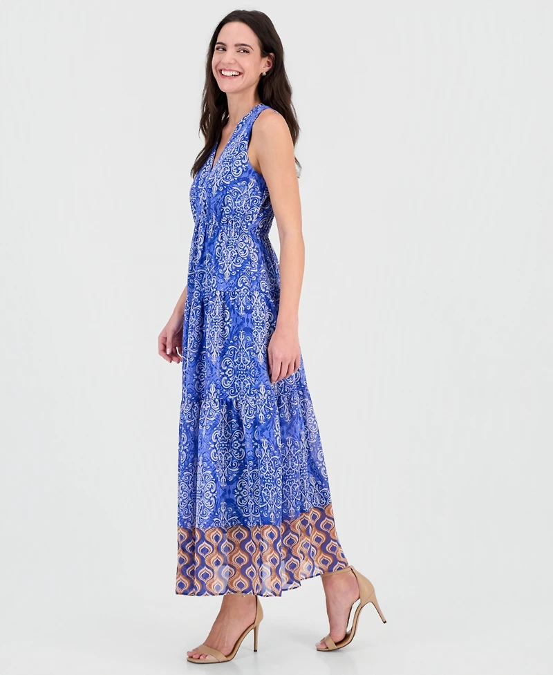 Robbie Bee Women's Sleeveless V-Neck Tiered Maxi Dress