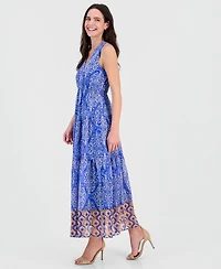 Robbie Bee Women's Sleeveless V-Neck Tiered Maxi Dress