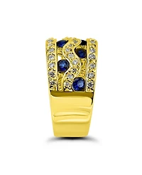 Macy's 1 1/4 Cttw Pave Cubic Zirconia 3mm Round Blue Glass Stones- 3 Row Band Ring