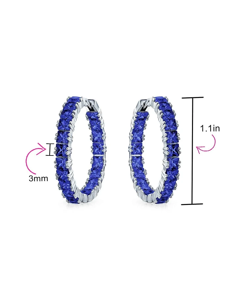 Bling Jewelry Fancy Cubic Zirconia Princess Cut Cz Inside Out Hoop Earrings Plated