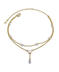 14K Gold Plated Double Layer Pearl and Butterfly Anklet