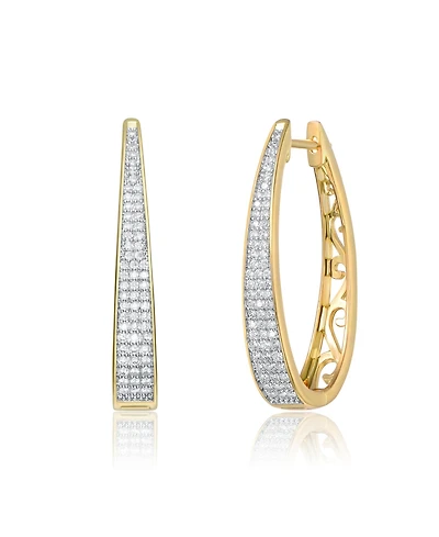 14K Gold Plated Cubic Zirconia Pave Oblong Oval Hoop Earrings