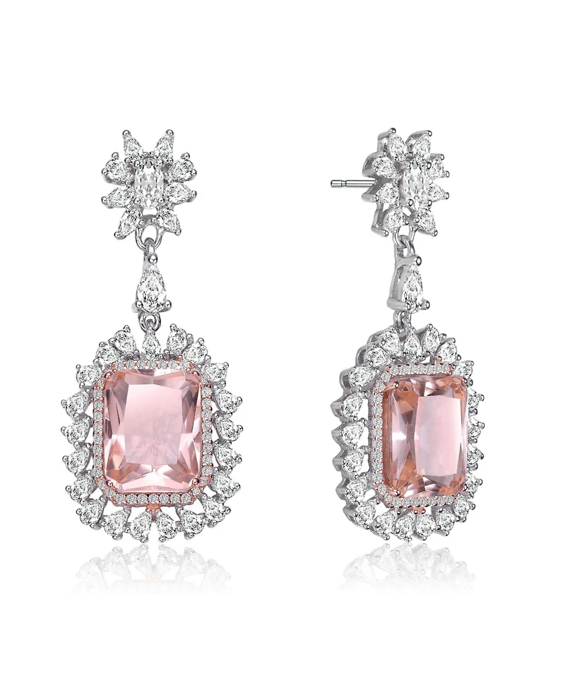 Rachel Glauber White Gold Plating with Pink Cubic Zirconia Halo Dangle Earrings