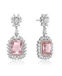 Rachel Glauber White Gold Plating with Pink Cubic Zirconia Halo Dangle Earrings