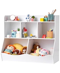 Rainsken Kid Storage Cabinet, 5-Cubby Wood Toy Storage Organizer for Kids Room, Playroom, Kindergarten, Nursery