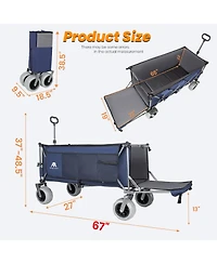 Rainsken Heavy Duty Utility Wagons, Extra Long Large Foldable Wagon with Opened Tailgate and All-Terrain Wheels, 500lbs Capacity for Beach