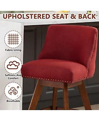 Rainsken Swivel Bar Stools Set of 2, Modern Upholstered Counter Height Chairs with Wooden Legs and Nailhead Trim for Kitchen Island