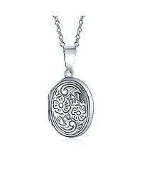 Bling Jewelry Embossed Floral Sunflower Photo Oval Locket Necklace Pendant Sterling Silver